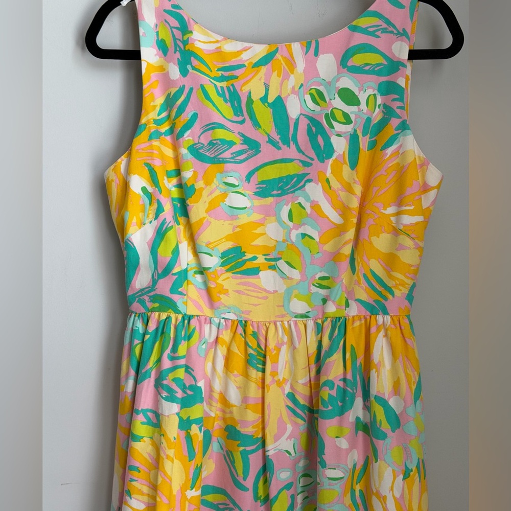 Lilly Pulitzer Sleeveless Fit & Flare Dress Size 10 Floral Pink Yellow Green - Picture 3 of 16